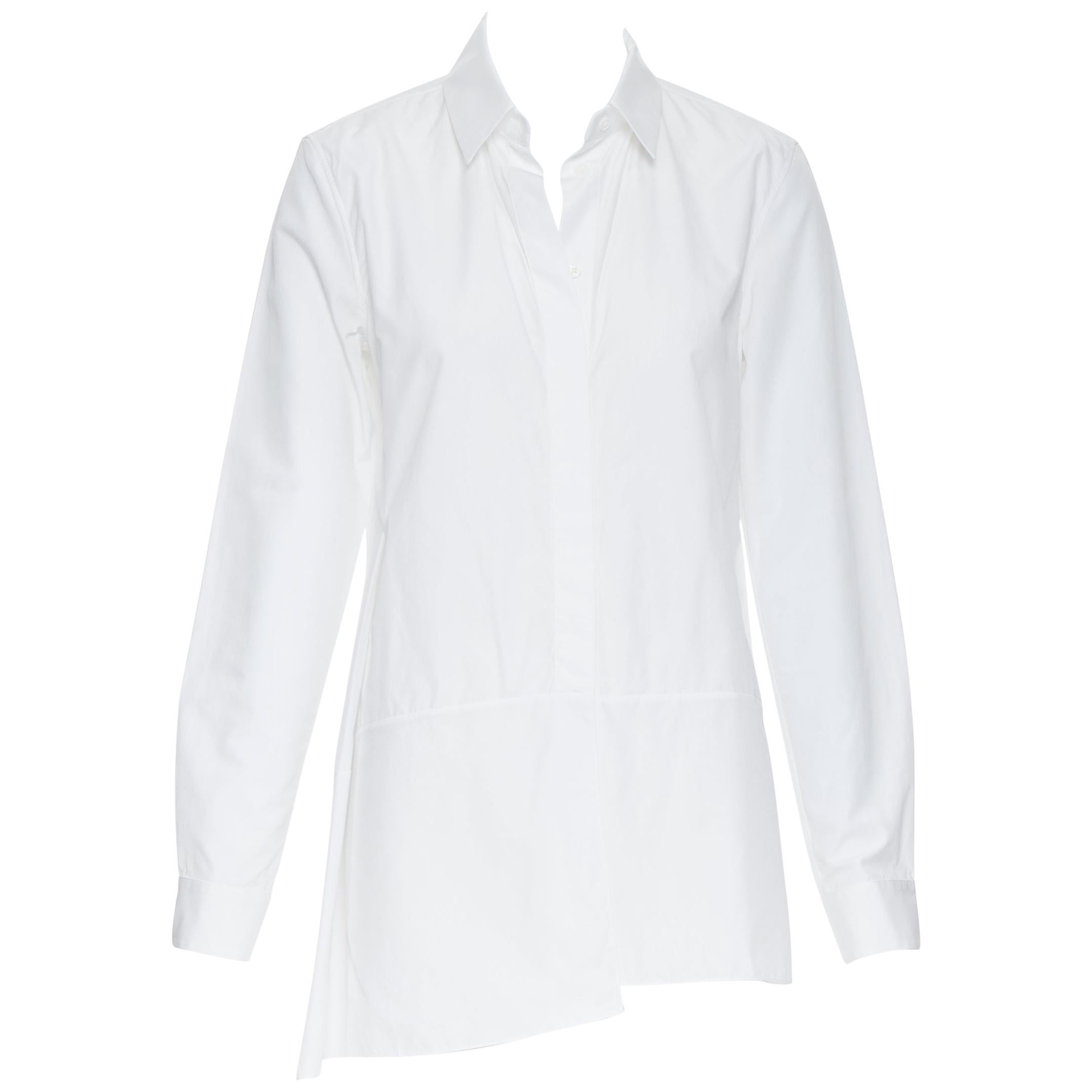 JIL SANDER white cotton minimalist high low panel insert button up shirt FR32