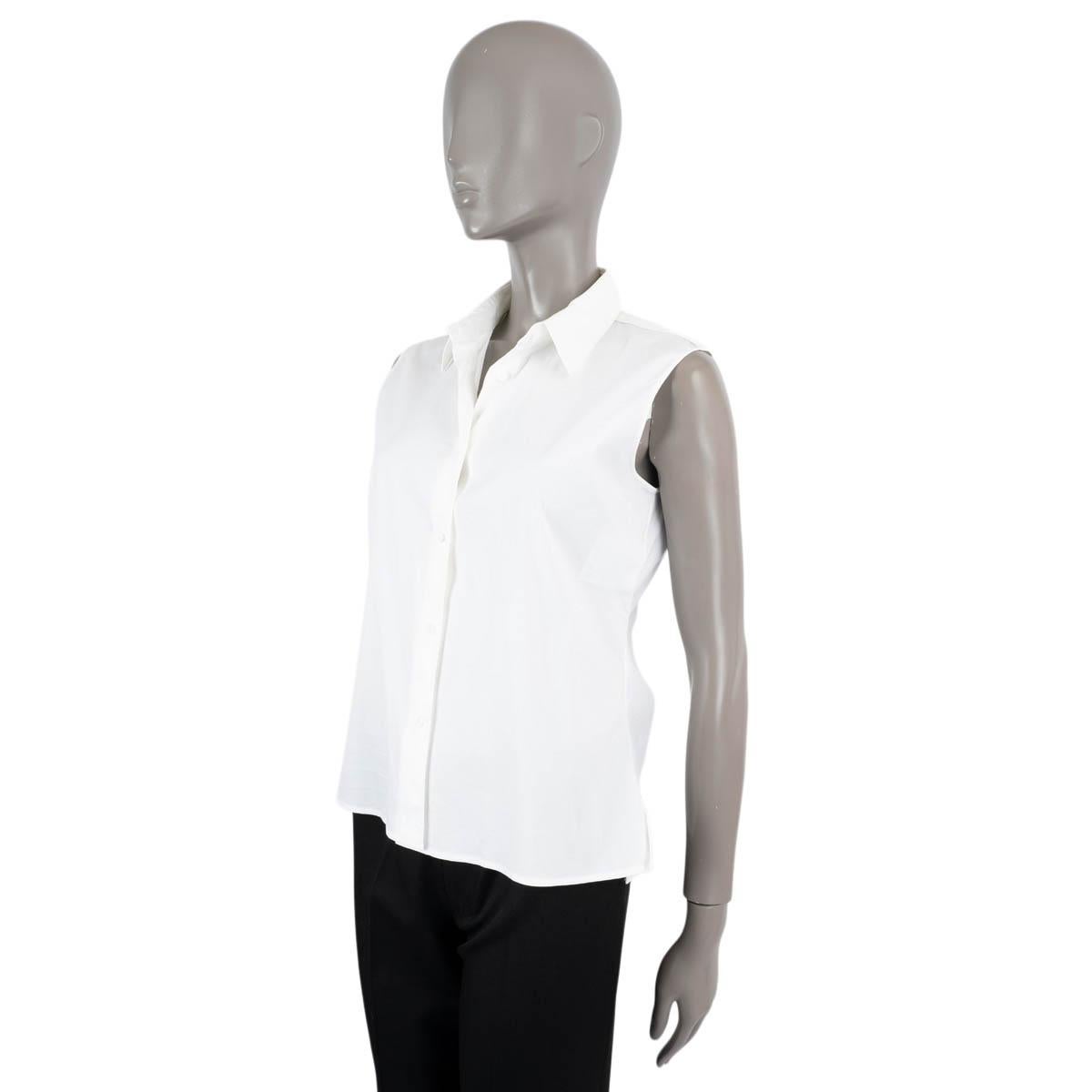 JIL SANDER white cotton SLEEVELESS Button Up Shirt 38 M In Excellent Condition For Sale In Zürich, CH