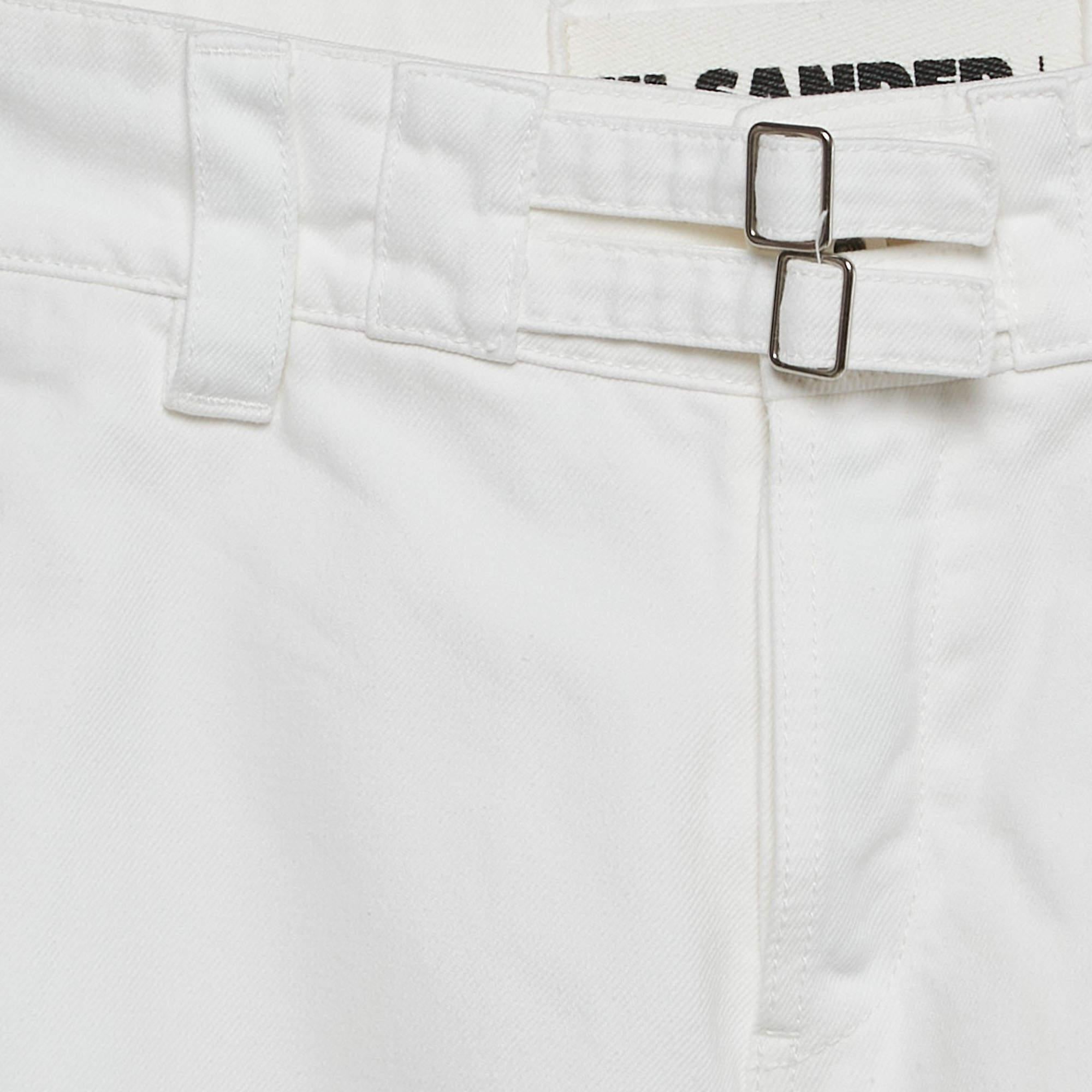 Gray Jil Sander White Denim Straight Leg High Rise Jeans S Waist 26