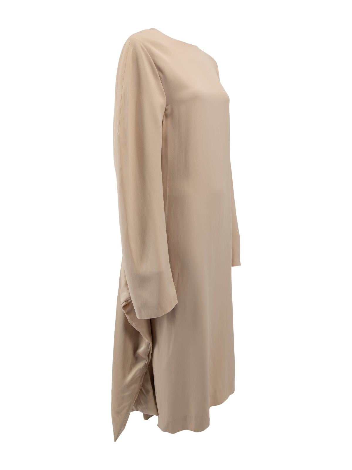 CONDITION is Never worn with tags. No visable wear to dress is evident on this Jil Sander designer reesale item. Details Nude/Pastel pink Silk Maxi dress Oversized Long wide sleeves Round neckline Shoulder zip fastening Padded belt tie on waistline