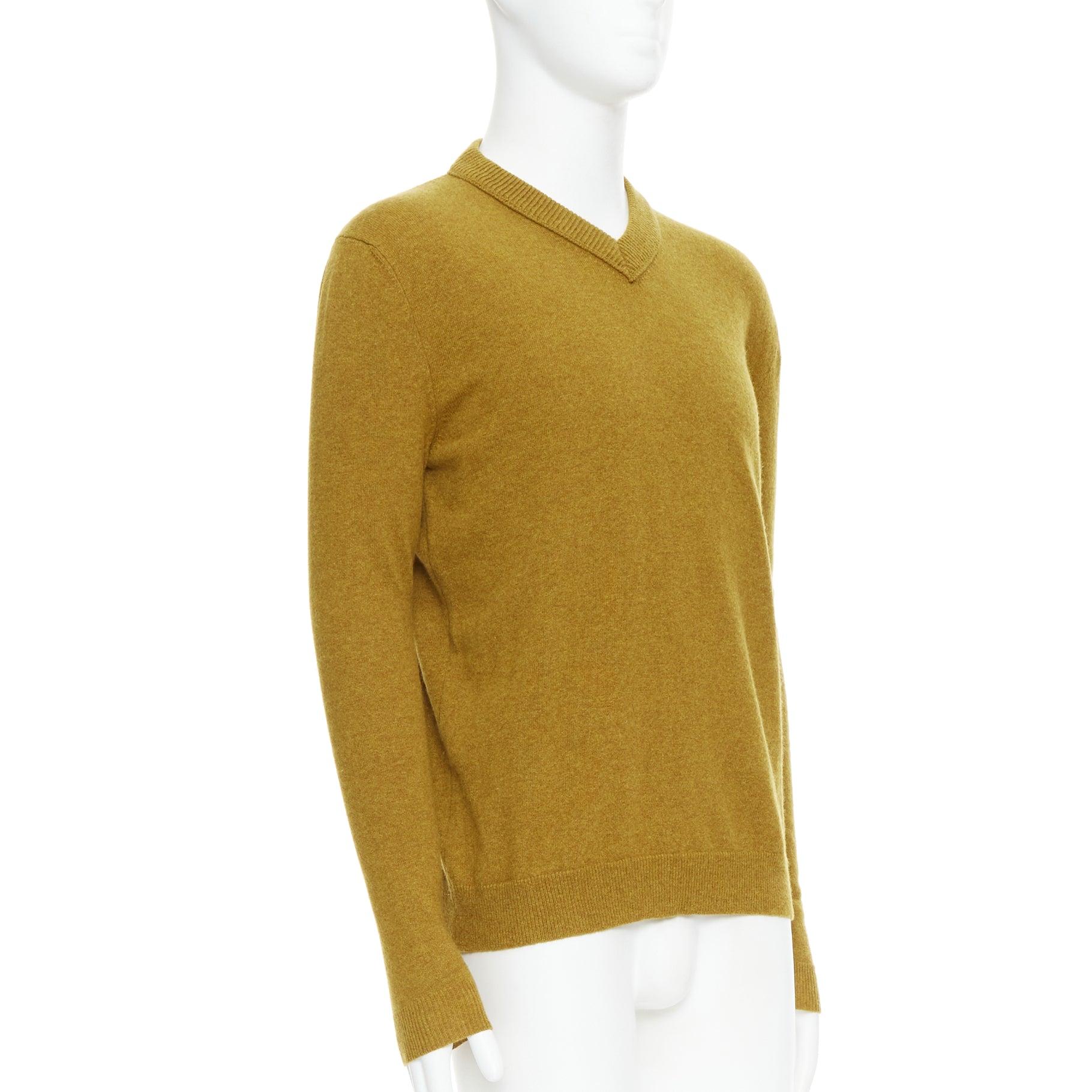 Brown JIL SANDER wool cashmere mustard brown  v neck sweater IT46 S For Sale