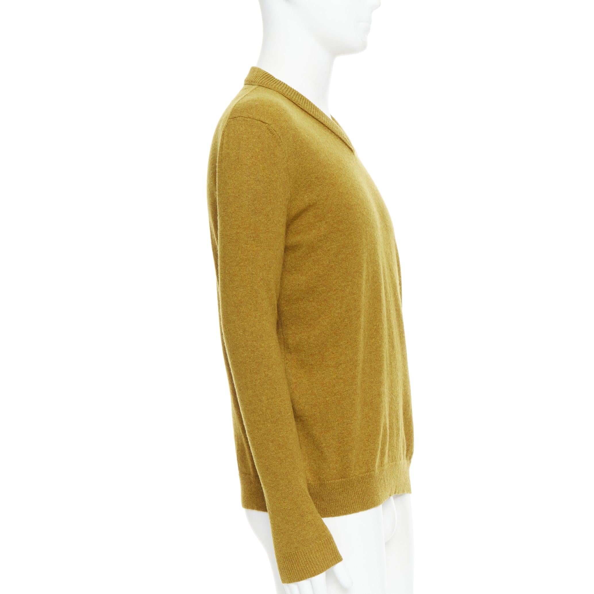 JIL SANDER wool cashmere mustard brown  v neck sweater IT46 S In Excellent Condition For Sale In Hong Kong, NT