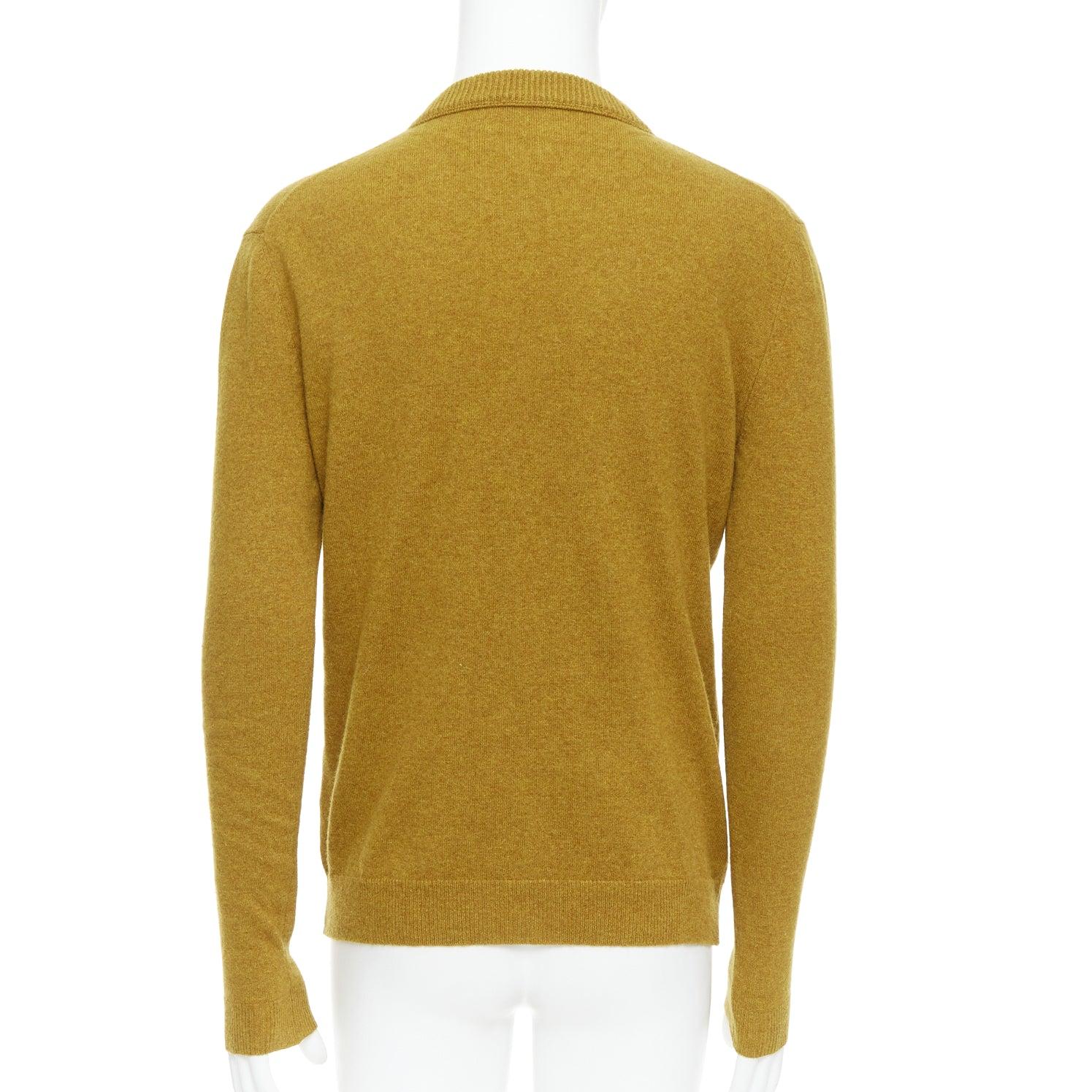 Men's JIL SANDER wool cashmere mustard brown  v neck sweater IT46 S For Sale