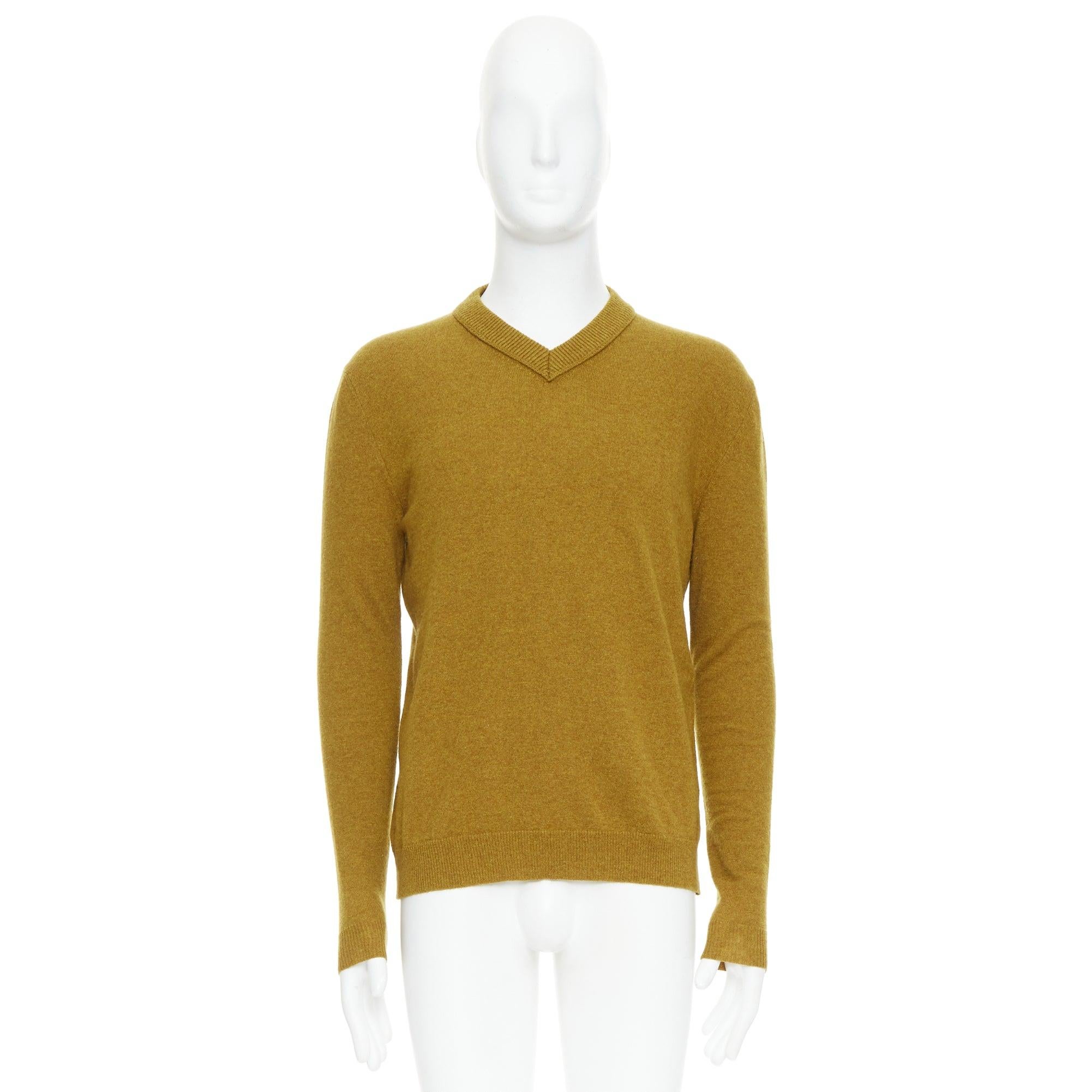 JIL SANDER wool cashmere mustard brown  v neck sweater IT46 S For Sale 4