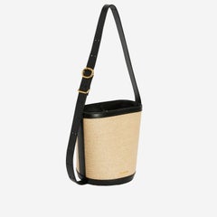 Jil Sander Woven Raffia and Leather Bucket Bag — Beige