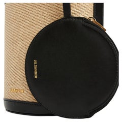 Jil Sander Woven Raffia and Leather Bucket Bag — Beige