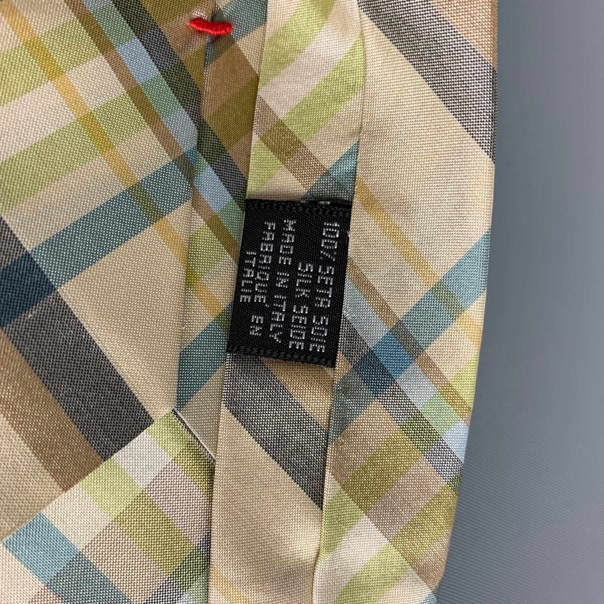 JIL SANDER Yellow Blue Plaid Silk Tie In Good Condition For Sale In San Francisco, CA