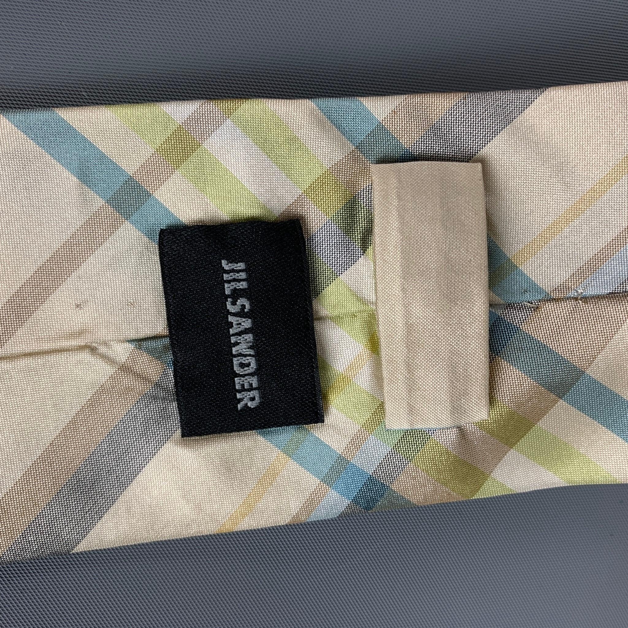 Men's JIL SANDER Yellow Blue Plaid Silk Tie For Sale