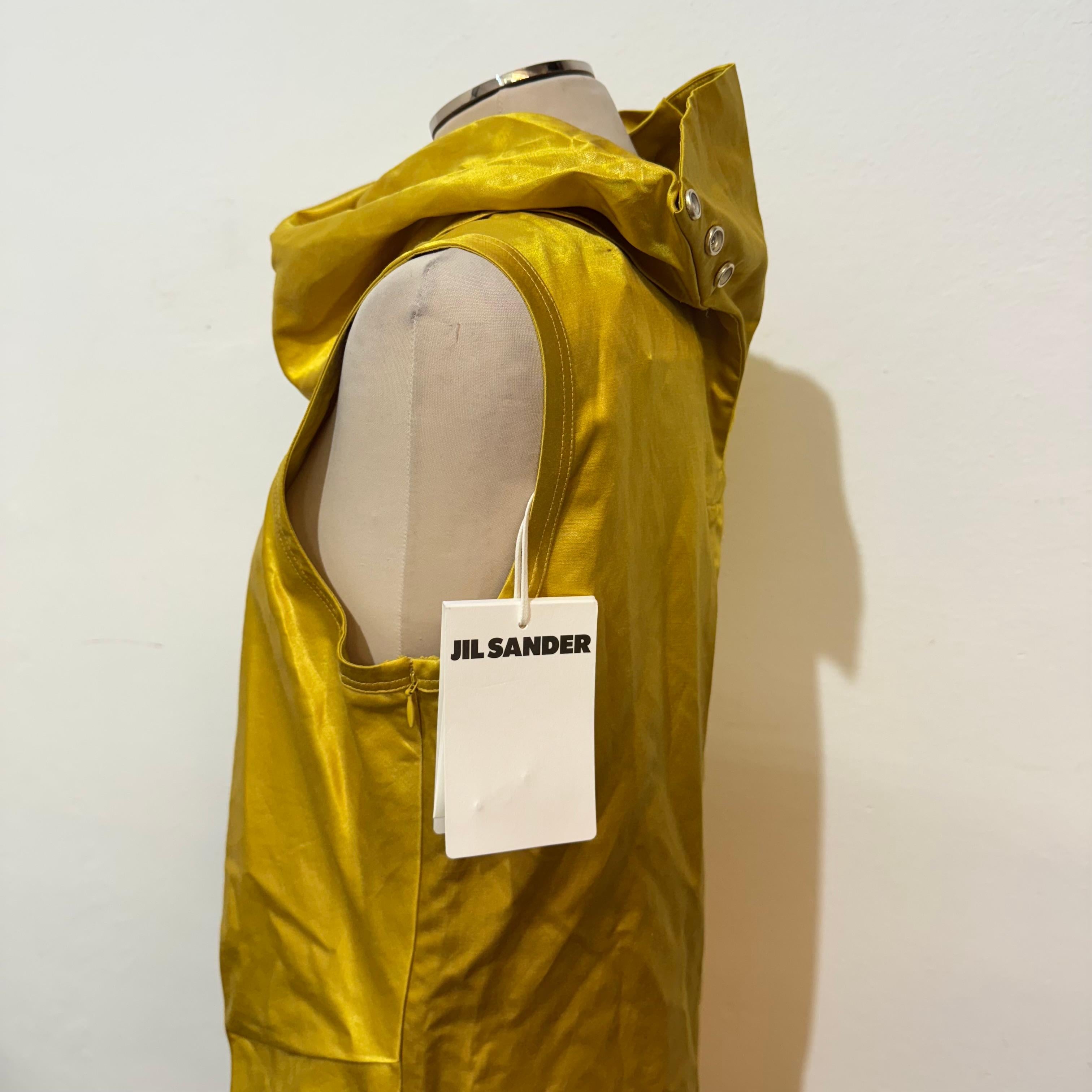Jil Sander Vestido Pliegues Lino Amarillo FR 40 / IT 44 en venta 2