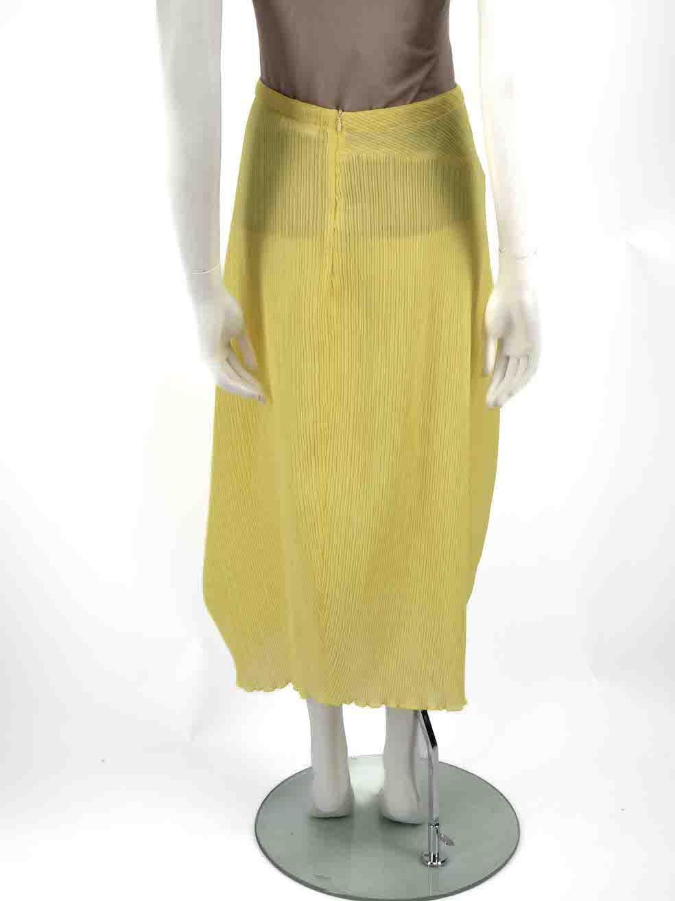 Jil Sander Yellow Plissé Midi Skirt Size S In New Condition For Sale In London, GB