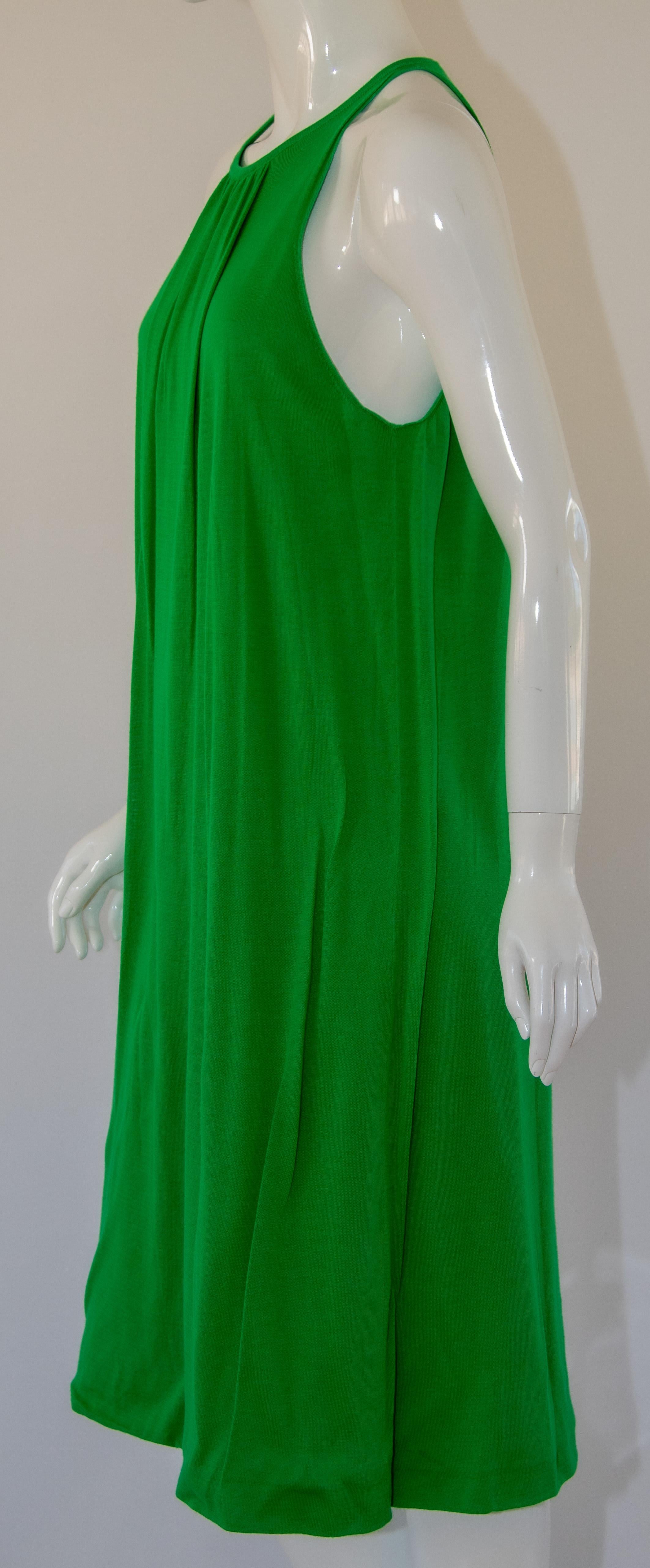 Jil Sanders Knit Cotton Tank Dress in Leaf Green In Good Condition For Sale In North Hollywood, CA