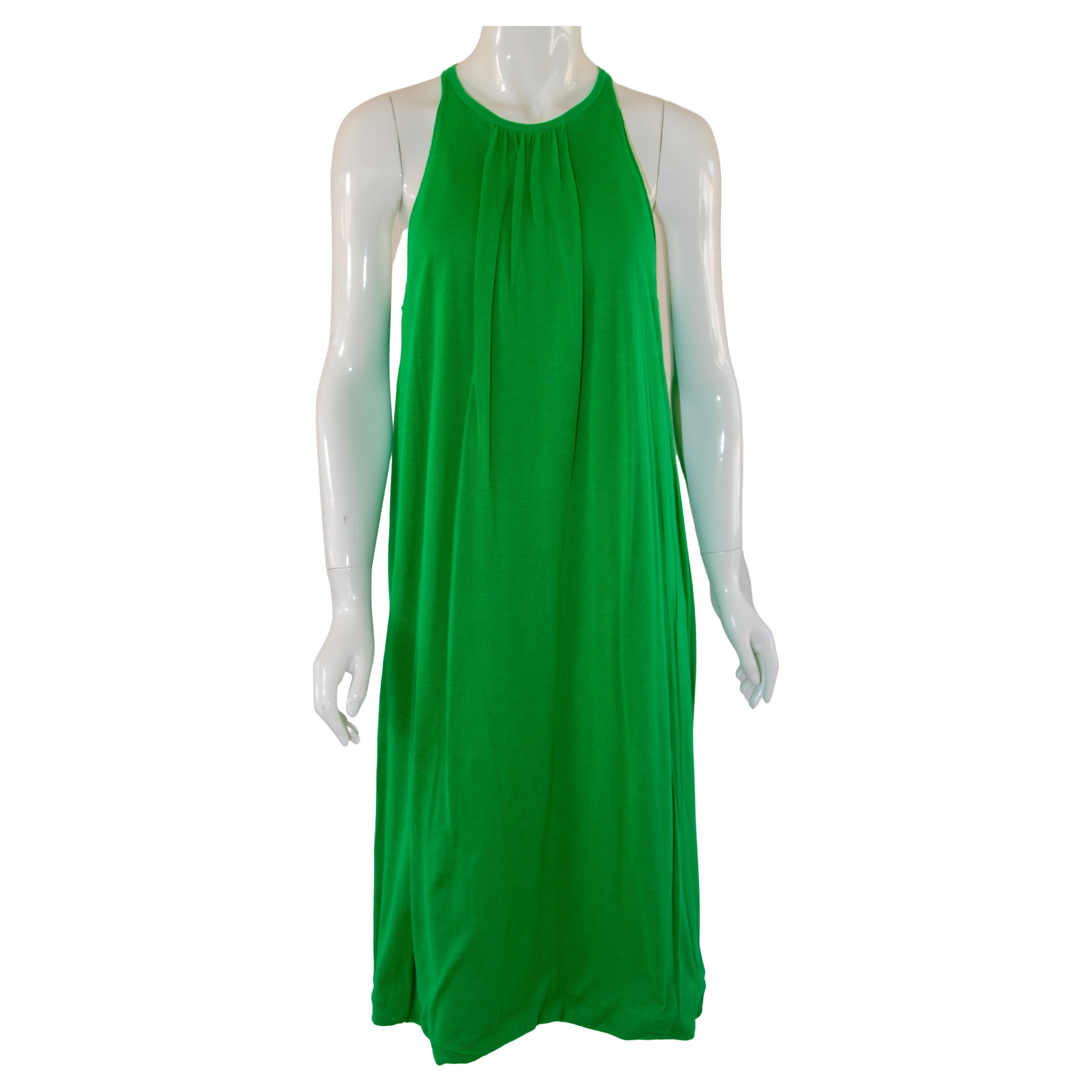 Jil Sanders Knit Cotton Tank Dress in Leaf Green