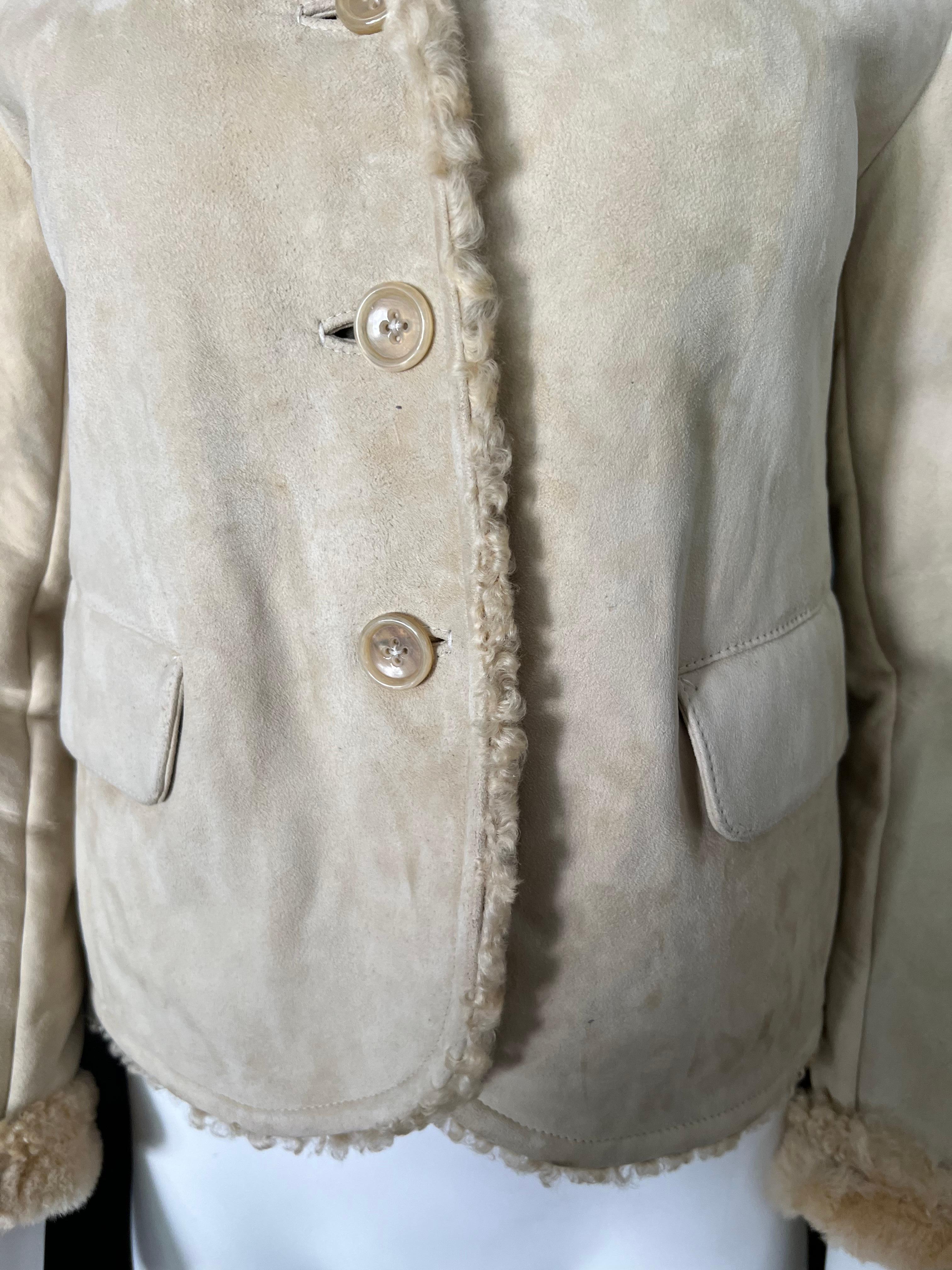 Jil Sandler Beige Suede & Fur Jacket, Size 36 In Excellent Condition For Sale In Beverly Hills, CA