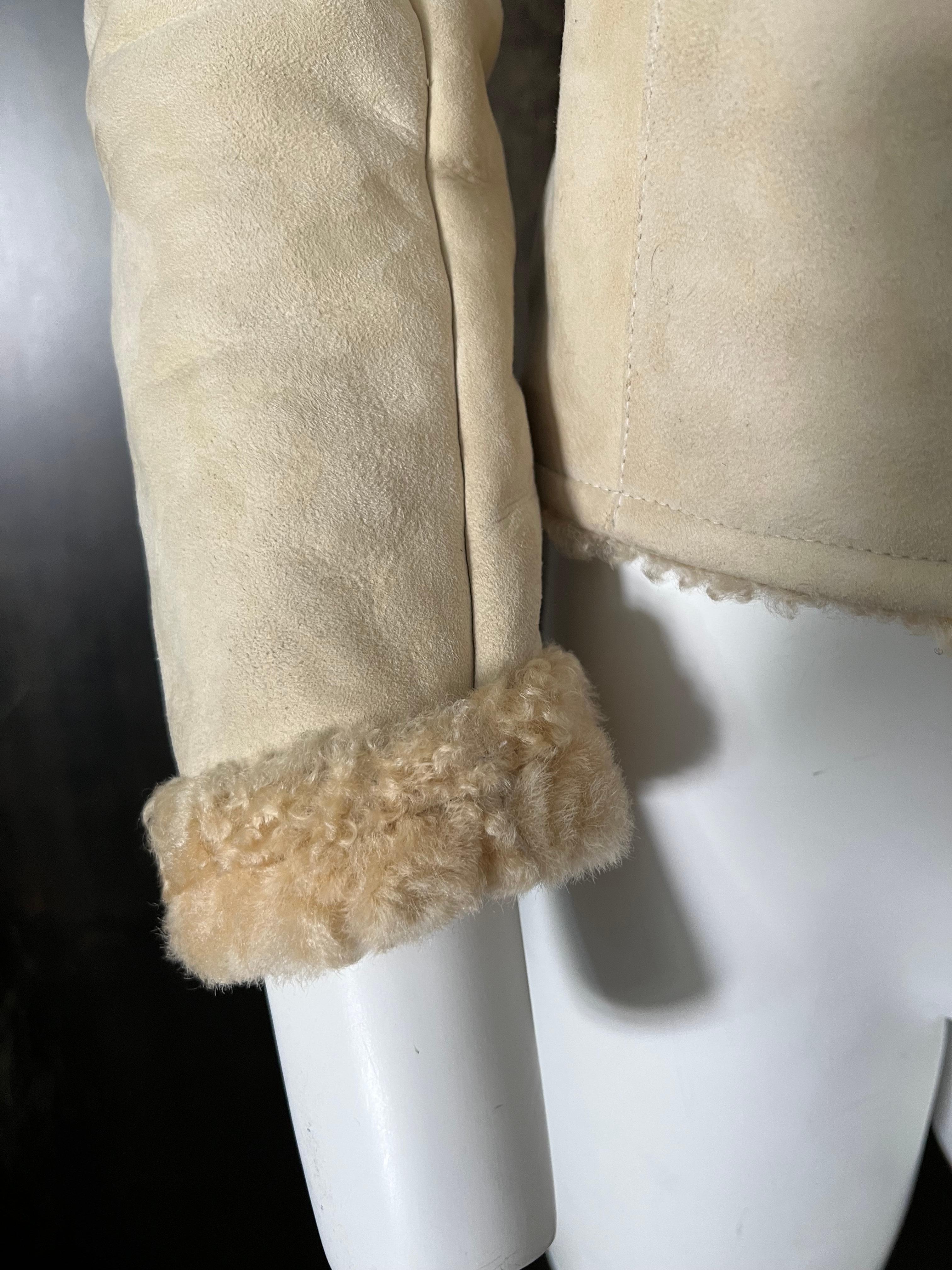 Women's or Men's Jil Sandler Beige Suede & Fur Jacket, Size 36 For Sale