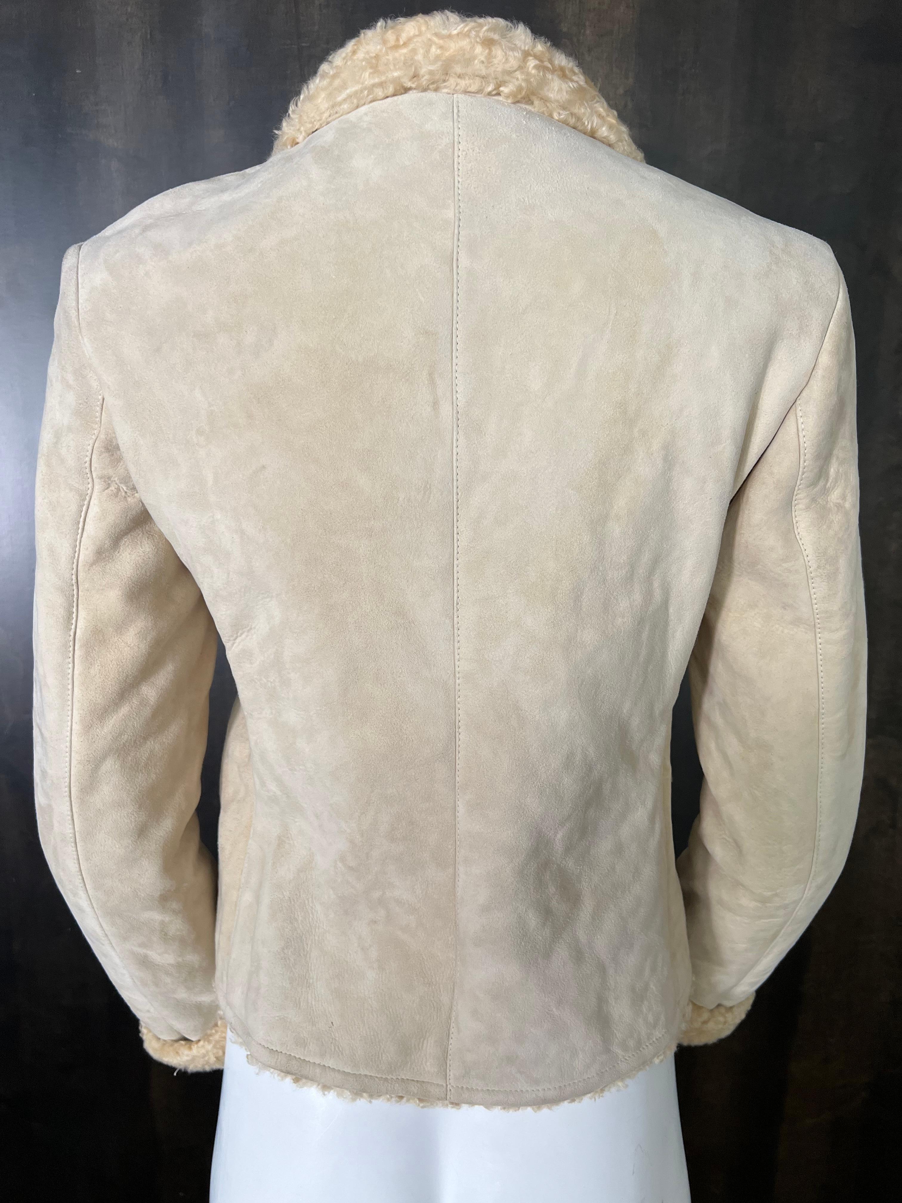 Jil Sandler Beige Suede & Fur Jacket, Size 36 For Sale 2