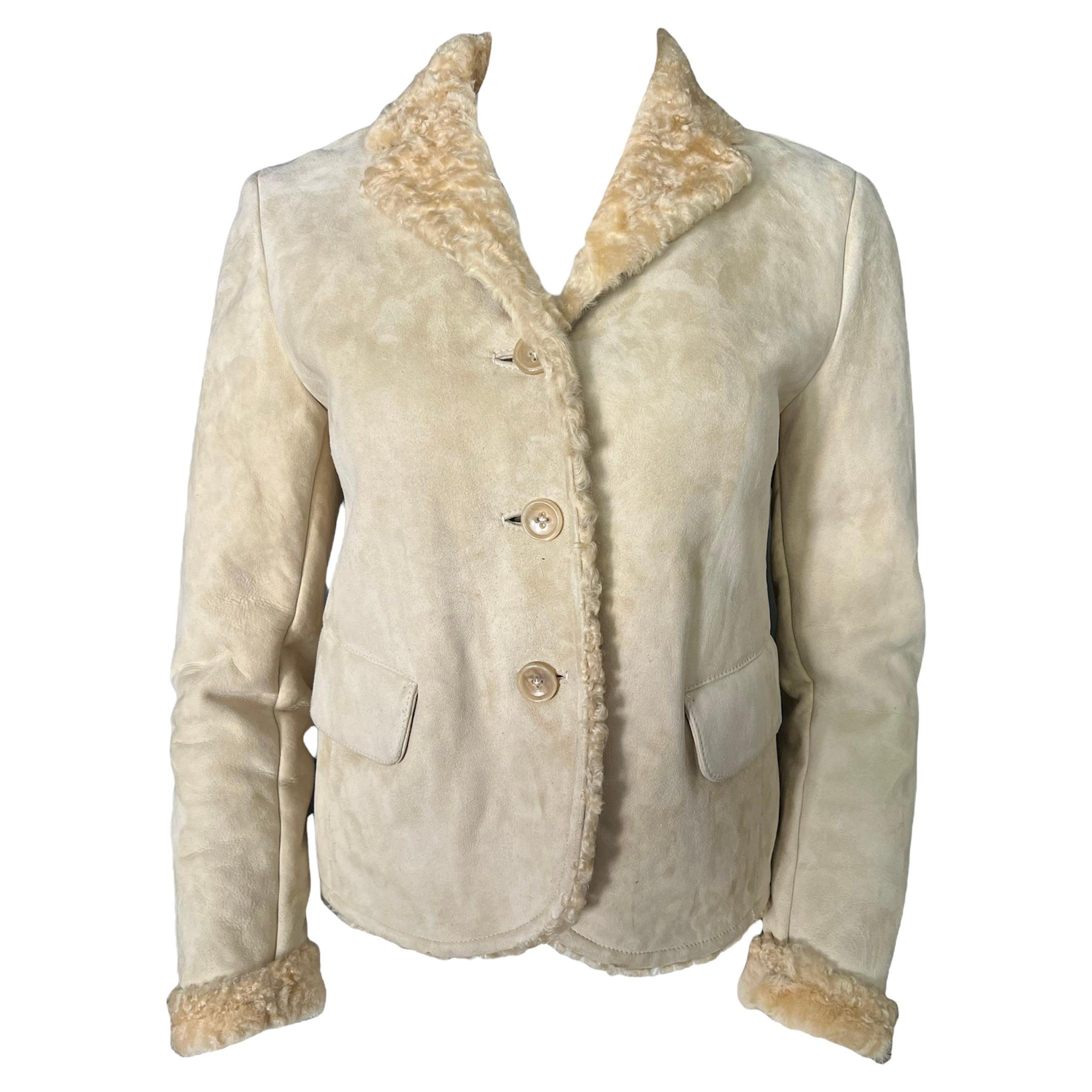 Jil Sandler Beige Suede & Fur Jacket, Size 36 For Sale