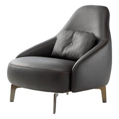 Jill Armchair by Leolux Upholstered in Dark Brown Genuine Leather