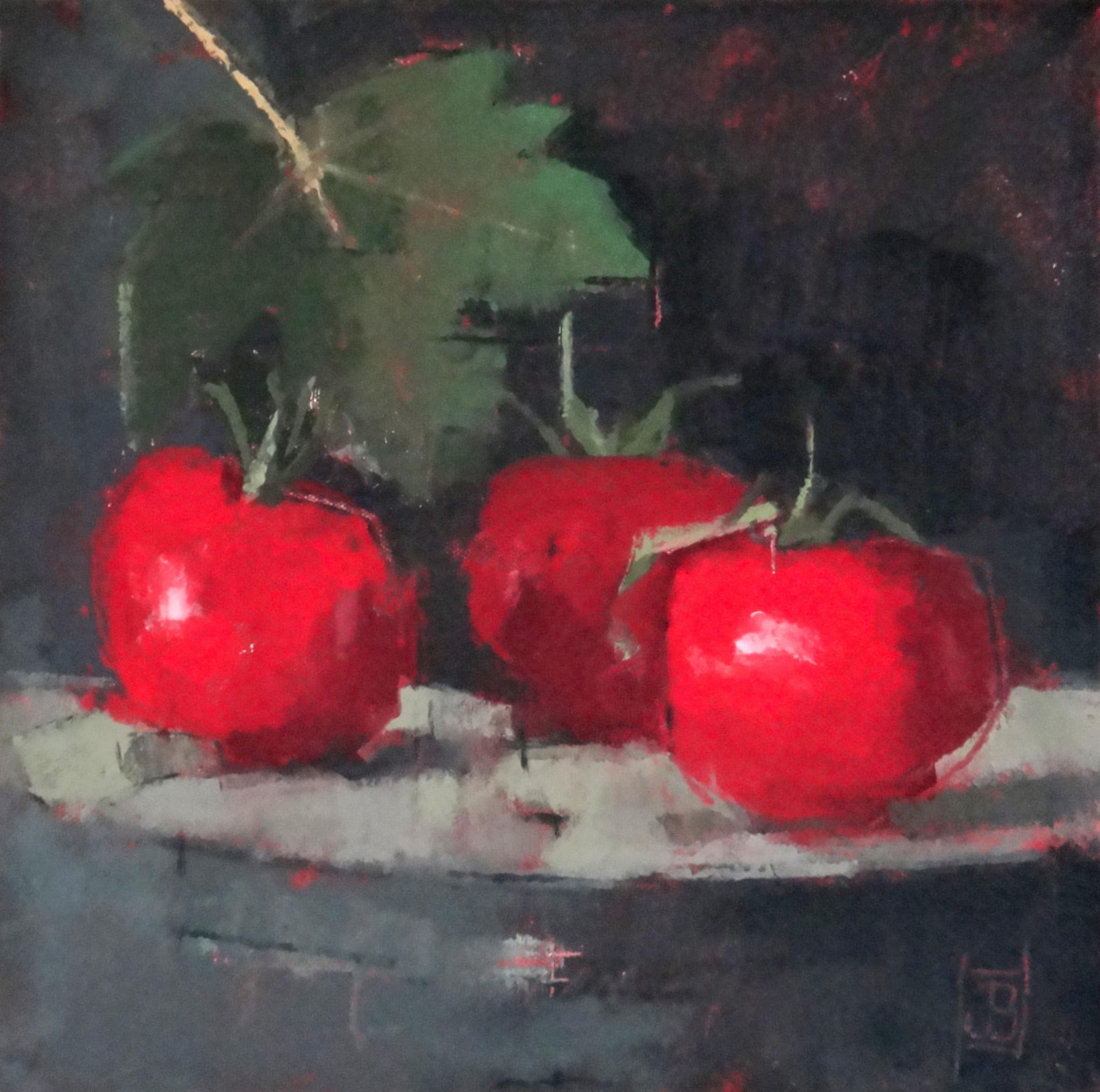 Jill Barthorpe Still-Life Painting - "Tomatoes" Contemporary Still Life Oil Painting