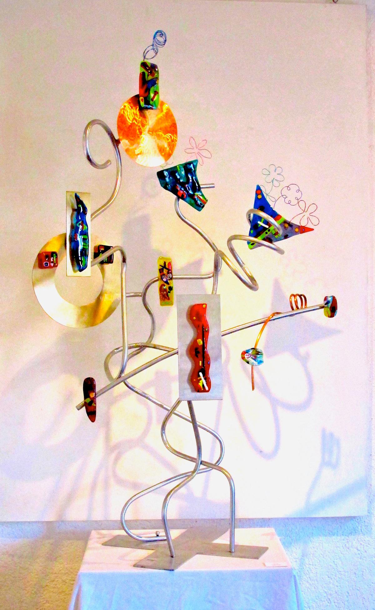 Jill Casty Abstract Sculpture - Totem Poem, Original Glass and Metal Sculpture, 2020