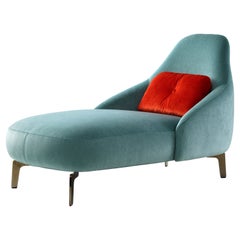 Jill Chaise Longue by Leolux in Aqua Velvet Fabric