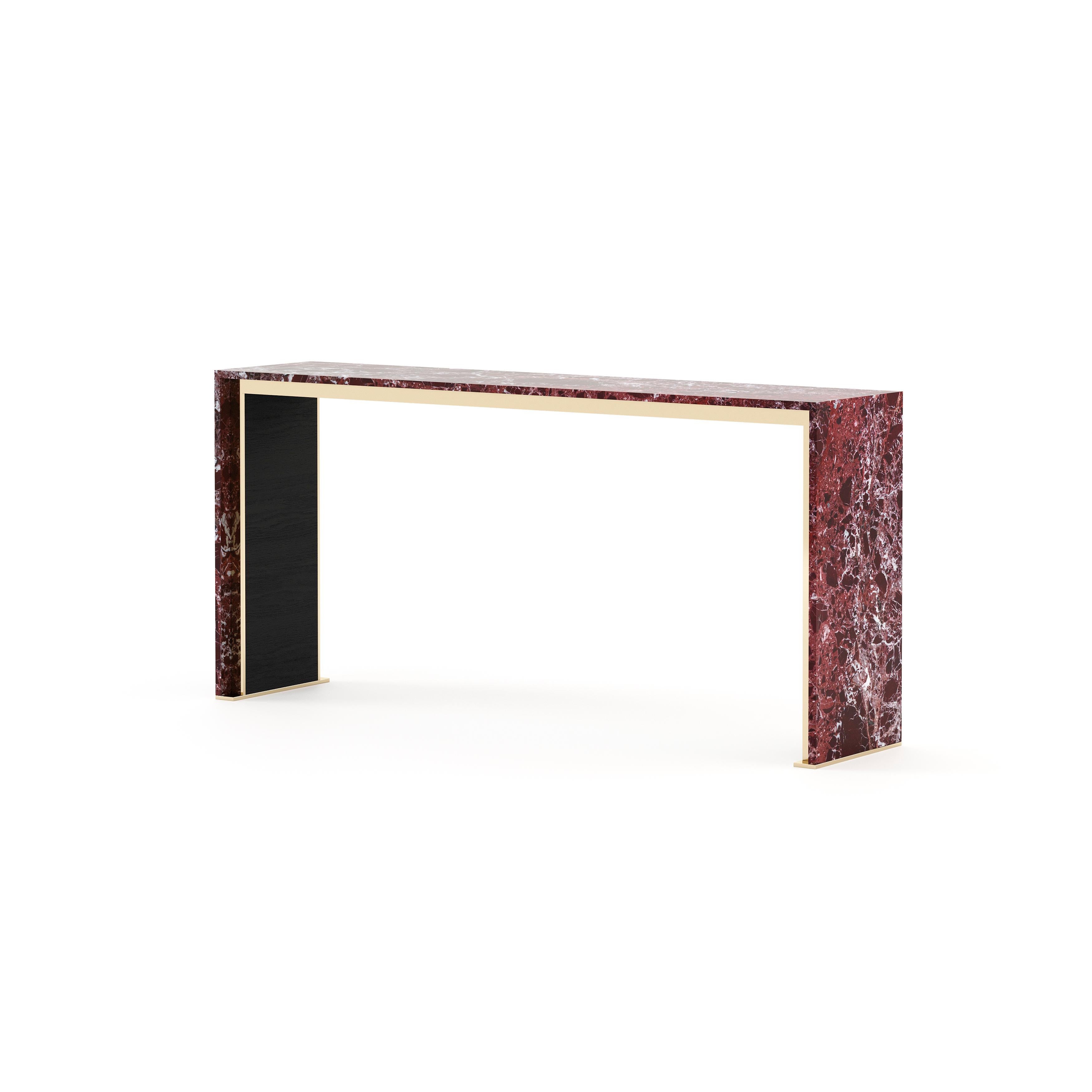 Modern 21st Century console table for entryway with marble tabletop by Laskasas For Sale