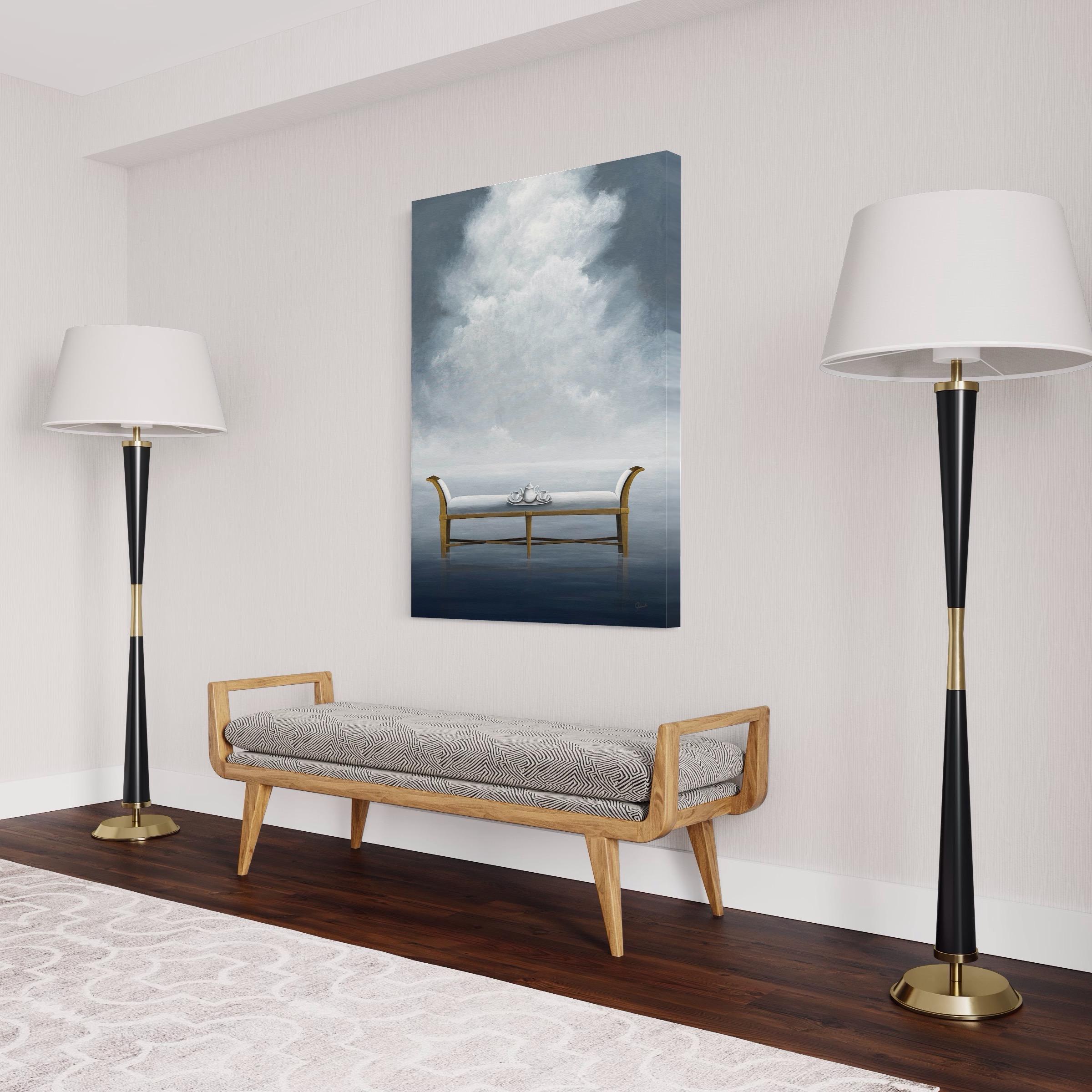 This ethereal artwork measures 40 inches high and 30 inches wide, with a vertical orientation that demands attention. Designed for your convenience, it comes stretched and ready to hang, and painted on the sides to provide a seamless continuation of