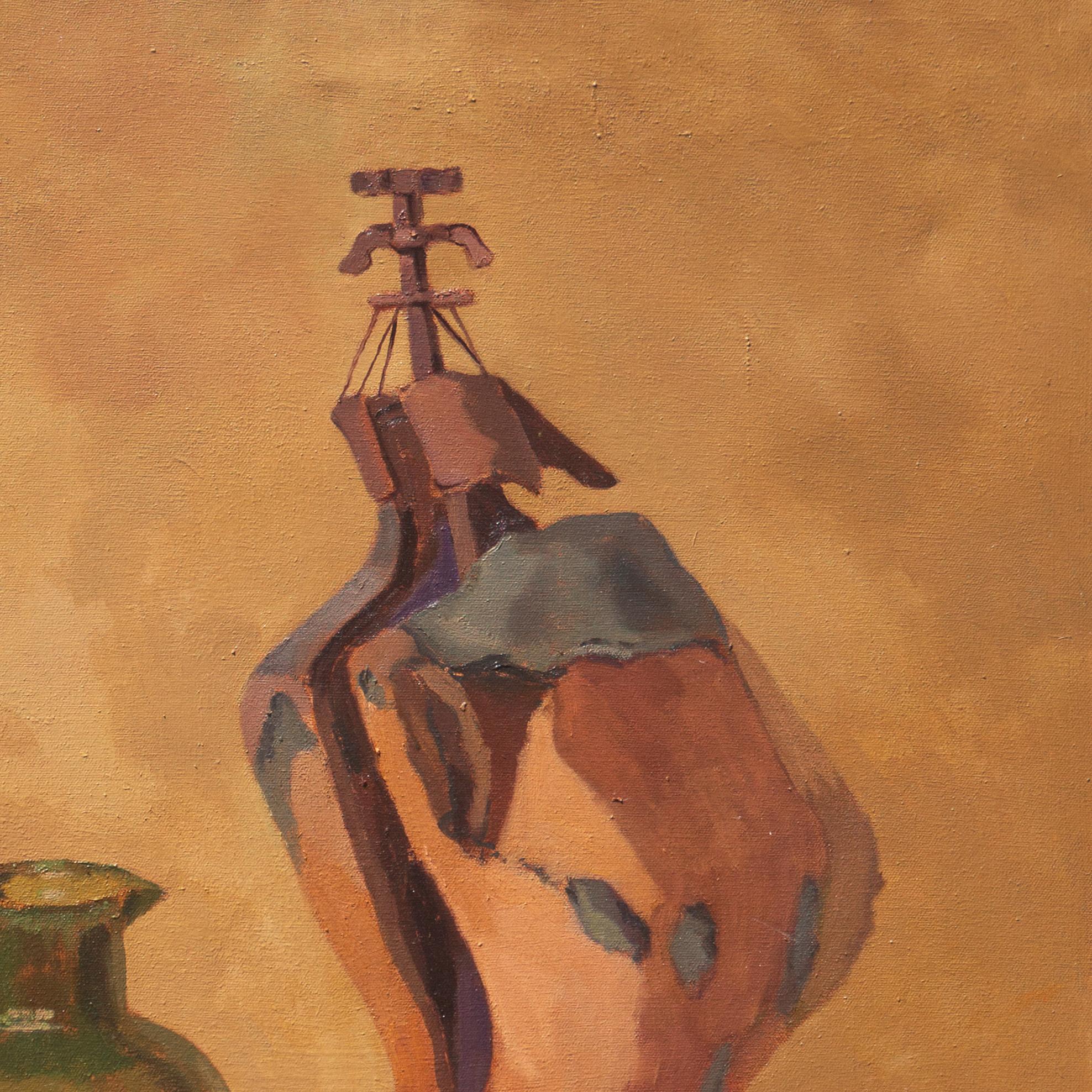 'Attic Series, Yellow', California Woman Post-Impressionist Artist, Sonoma State - Brown Still-Life Painting by Jill Davenport