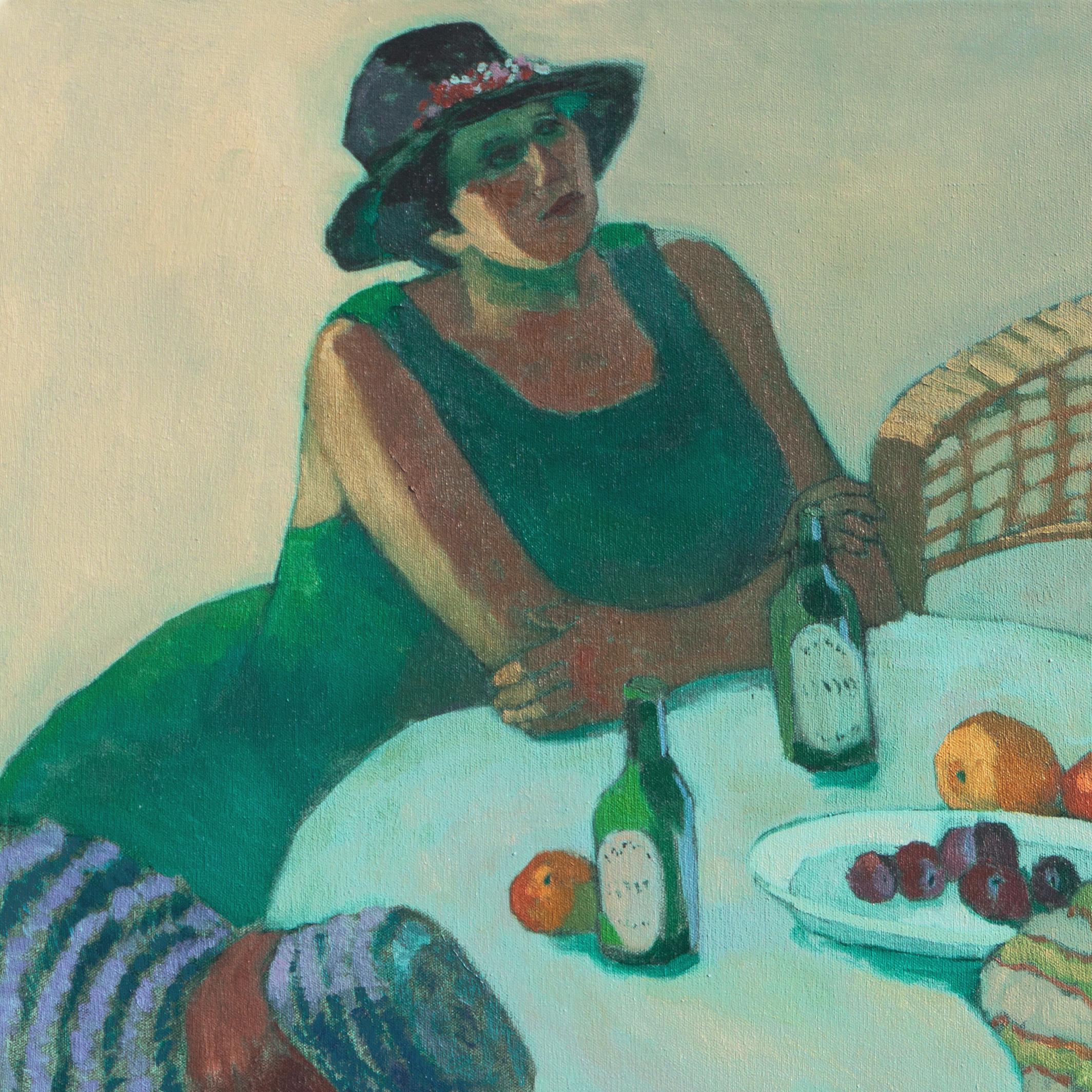 'Lilac Straw Hat', Post-Impressionist Oil, California Woman Artist, Sonoma State - American Modern Painting by Jill Davenport