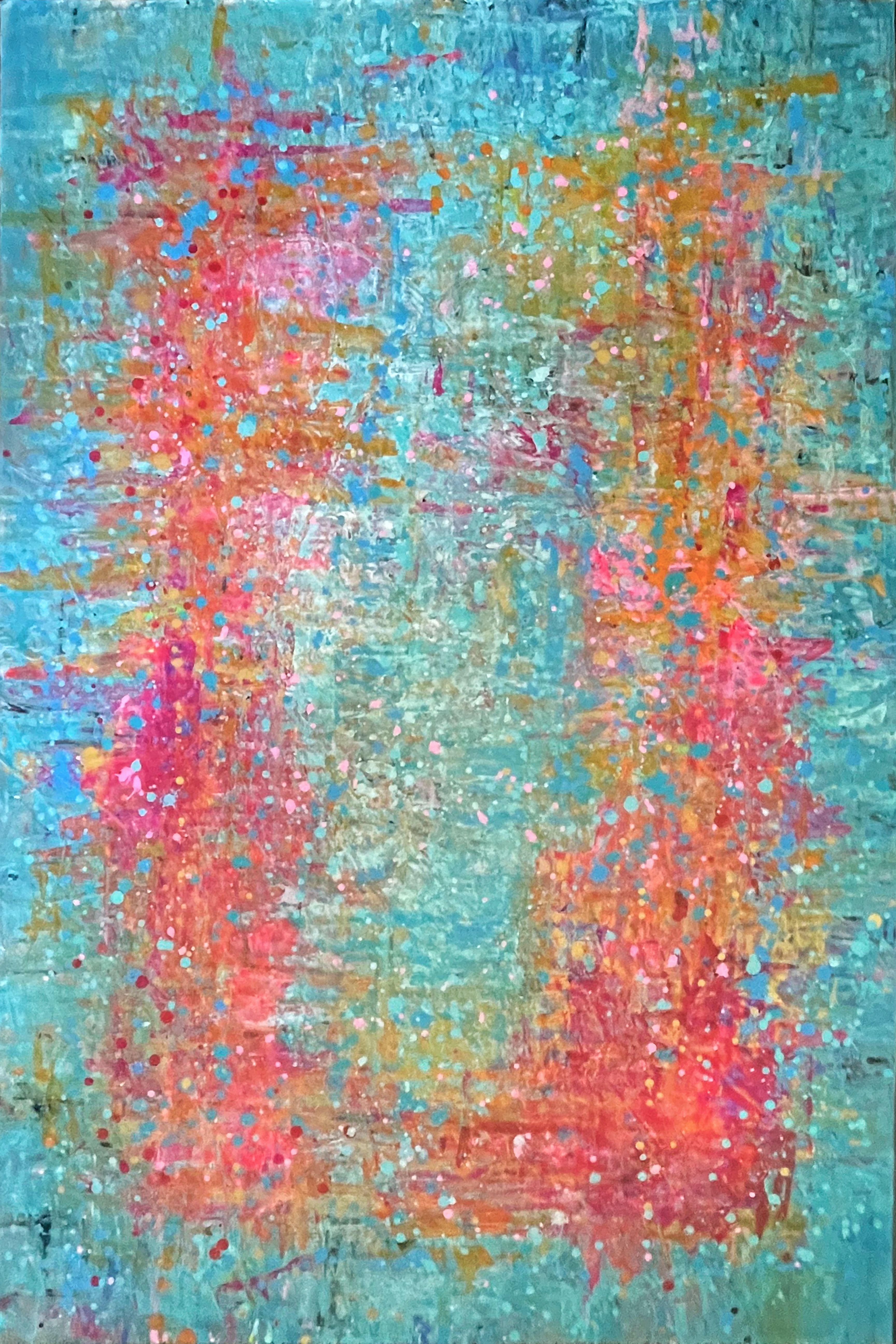 Jill English Abstract Painting - Good Vibes: Holiday, Painting, Acrylic on Canvas