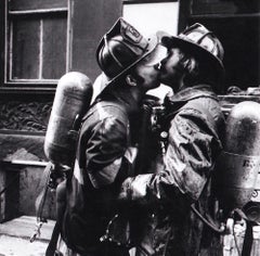 Jill Freedman Kissing FDNY 1976, Black & White Photo on Kodak Endura, Signed