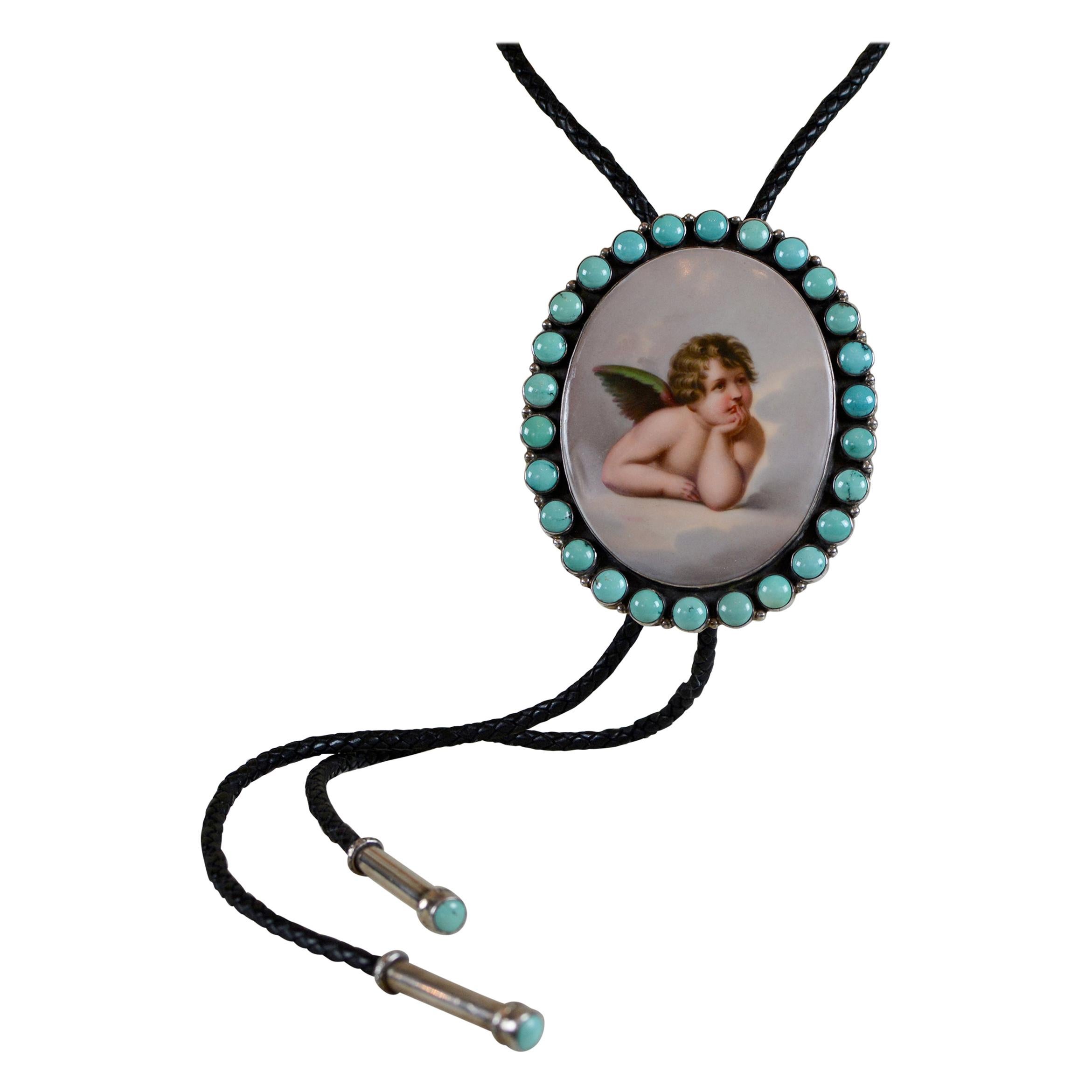 Jill Garber 19th Century Sistine Madonna Angel Portrait with Turquoise Bolo Tie