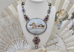 Jill Garber 19th Century Sistine Madonna Angels Portrait Necklace with Amethyst