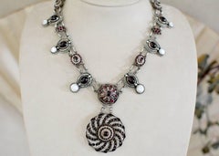 Jill Garber Antique Austro Hungarian Garnet, Ruby and Seed Pearl Drop Necklace
