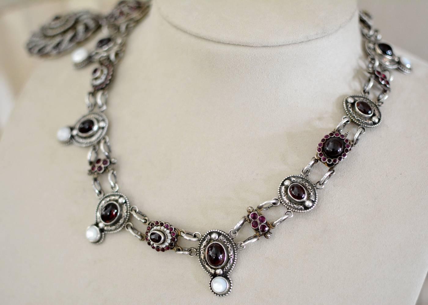Jill Garber Antique Austro Hungarian Garnet, Ruby and Seed Pearl Drop Necklace In Excellent Condition In Saginaw, MI