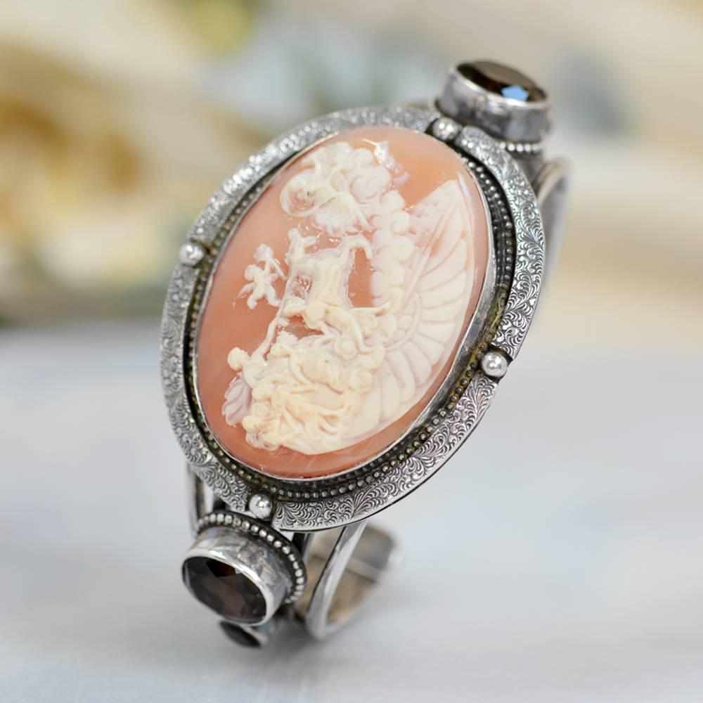 Jill Garber Late Nineteenth Century Cherubim Cameo with Topaz Cuff Bracelet In Excellent Condition For Sale In Saginaw, MI