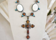 Jill Garber Rococo Cross Necklace with Citrine, Mother-of-Pearl and Turquoise