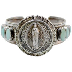 Jill Garber Nineteenth Century French Sacred Heart with Turquoise Cuff Bracelet