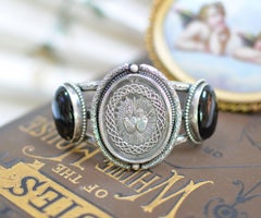 Jill Garber Nineteenth Century French Silver Sacred Heart Onyx Cuff Bracelet