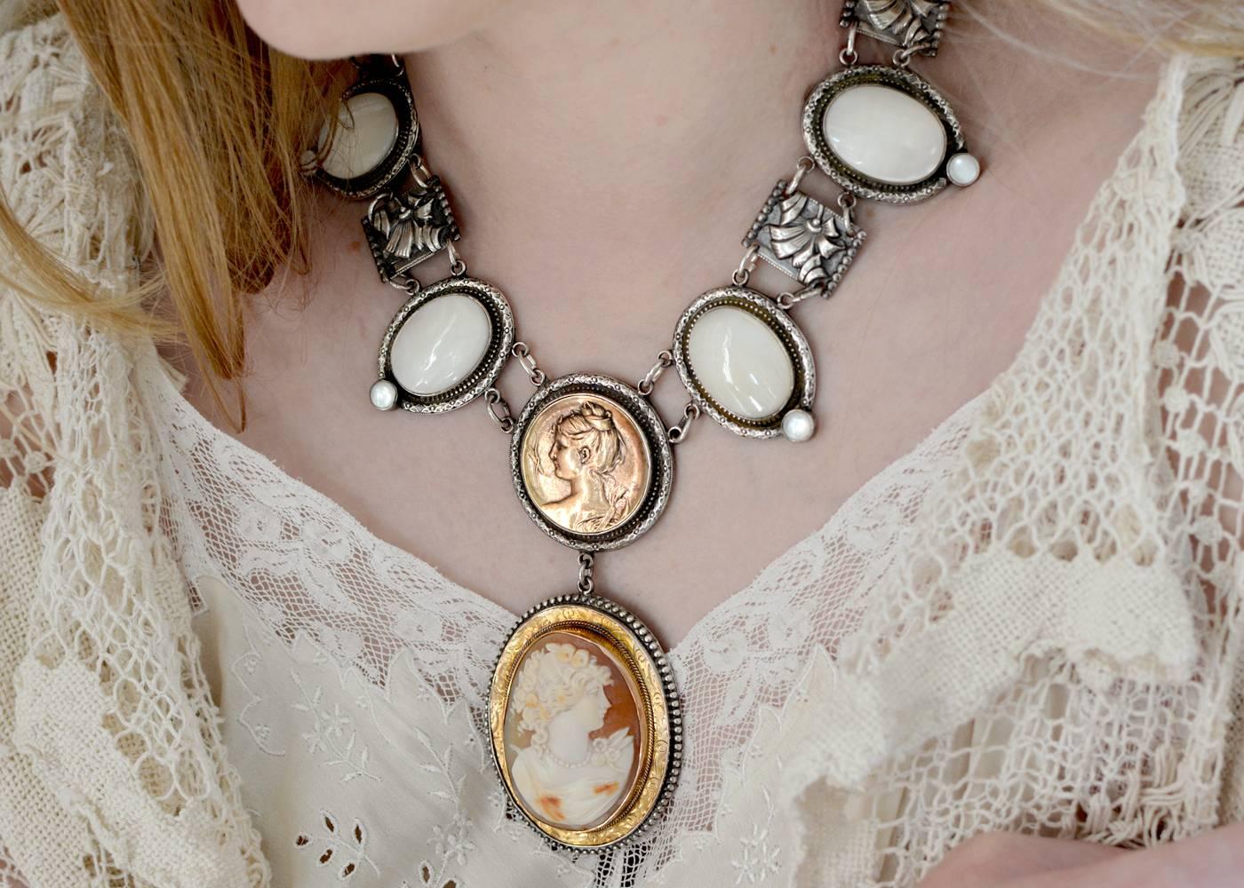 Jill Garber Nineteenth Century Goddess Cameo with Mother-of-Pearl Drop Necklace For Sale 4