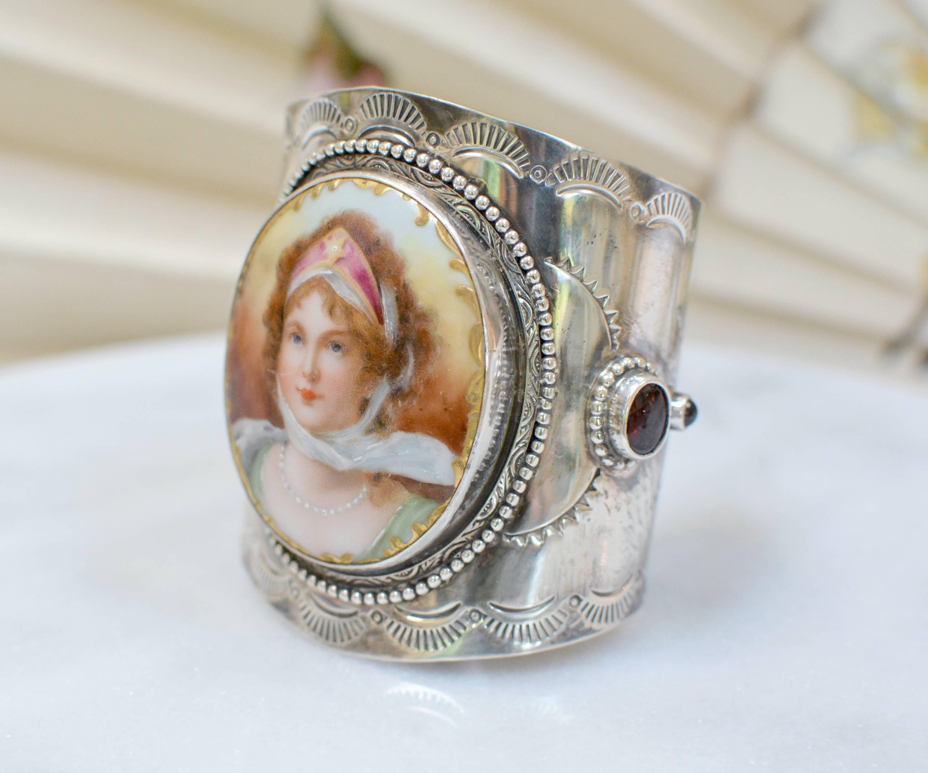 Victorian Jill Garber Nineteenth Century Queen Louise of Prussia Portrait Cuff Bracelet  For Sale