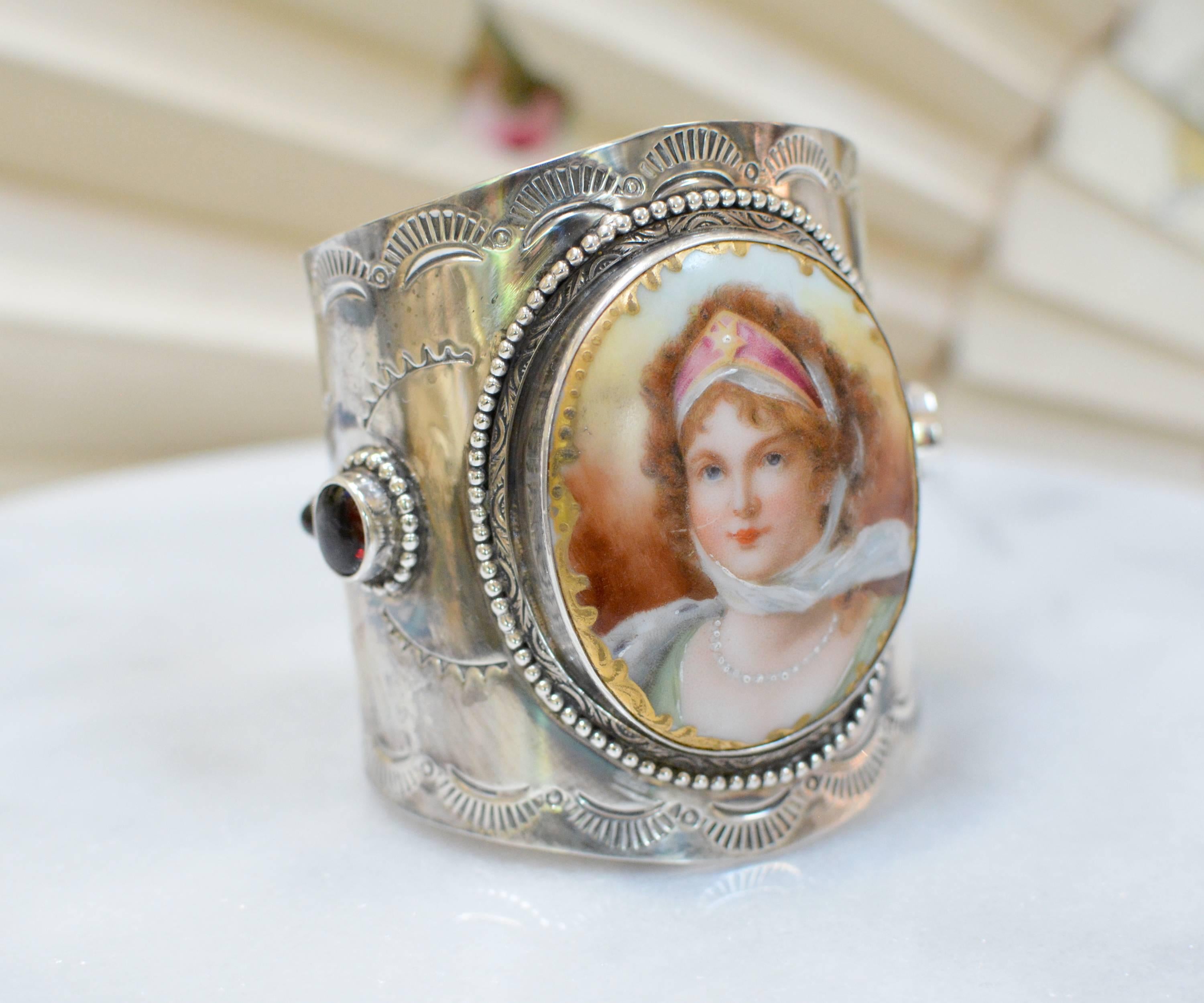 Jill Garber Nineteenth Century Queen Louise of Prussia Portrait Cuff Bracelet  In Excellent Condition For Sale In Saginaw, MI