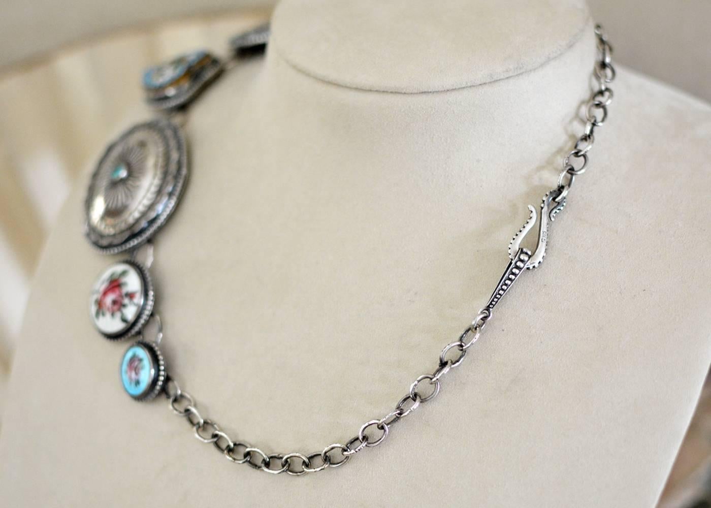 Jill Garber Antike Mikro-Mosaik, frühe Türkis-Koncho-Halskette aus Sterling für Damen oder Herren im Angebot