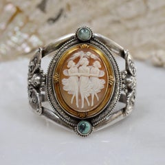 Jill Garber Antique Three Graces Cameo 14 Karat Gold and Silver Cuff Bracelet