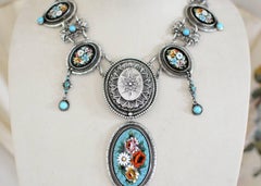 Jill Garber Fine Antique Venetian Micro Mosaic Turquoise Festoon Drop Necklace