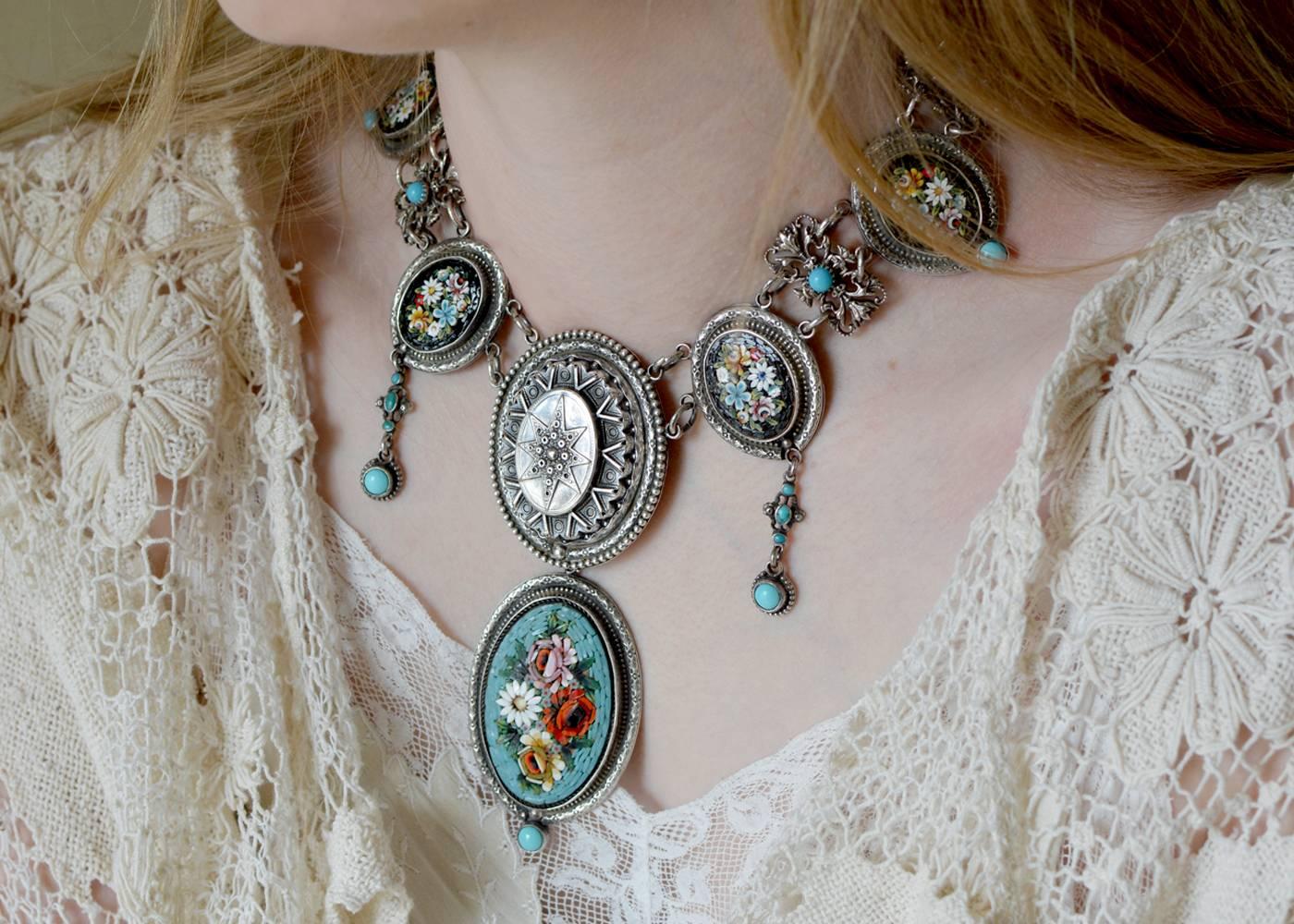 Jill Garber Fine Antique Venetian Micro Mosaic Turquoise Festoon Drop Necklace 3