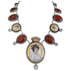 Jill Garber Art Nouveau Goddess Portrait - Carnelian & Green Amethyst Necklace