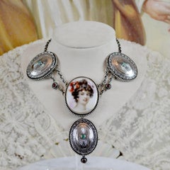 Jill Garber Goddess Portrait Festoon Necklace with Navajo Concho's and Garnets