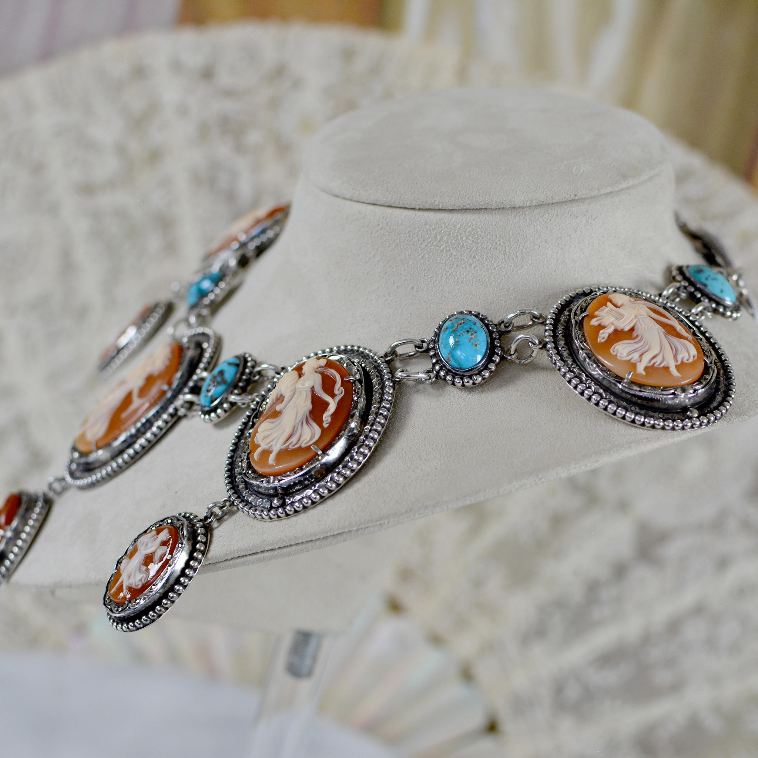 Jill Garber 19th. C. Terpsichore Cameo Suite Necklace with Persian Turquoise  For Sale 4