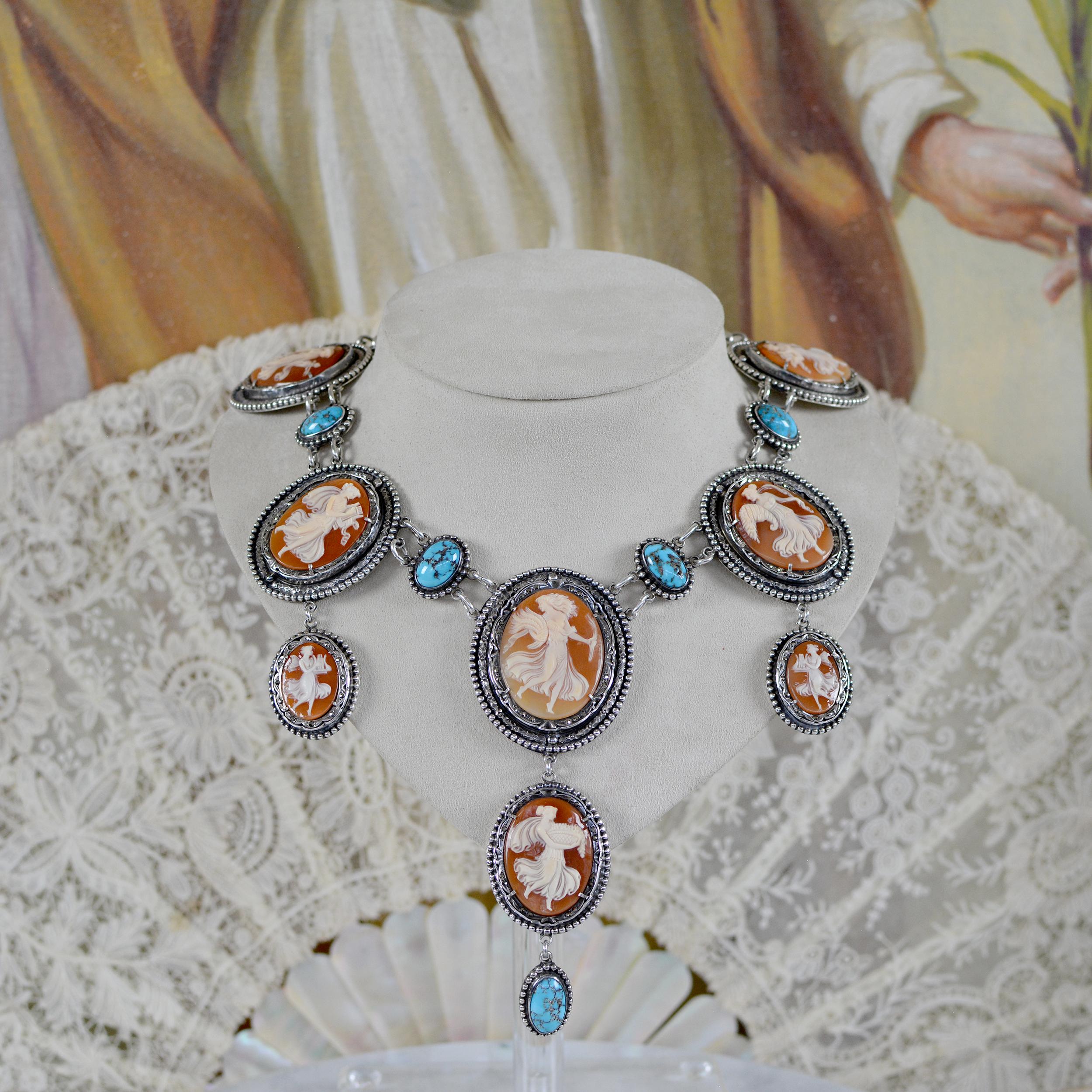 Jill Garber 19th. C. Terpsichore Cameo Suite Necklace with Persian Turquoise  For Sale 7