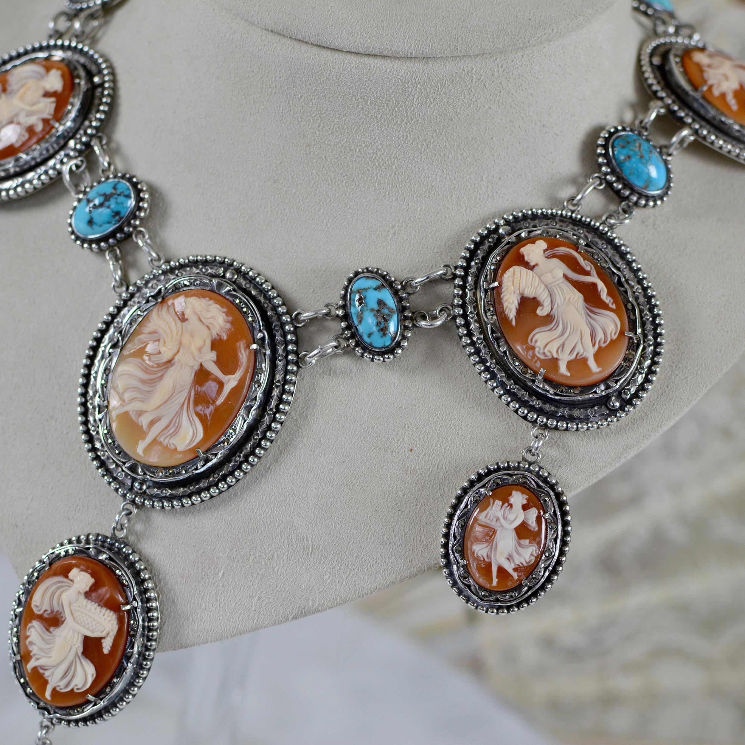 Jill Garber 19th. C. Terpsichore Cameo Suite Necklace with Persian Turquoise  For Sale 1
